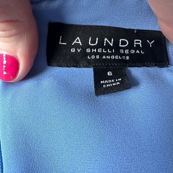 NWOT Laundry by Shelli Segal Women Ruffle Elastic Waist Blue Dress - Size 6 - Picture 10 of 11